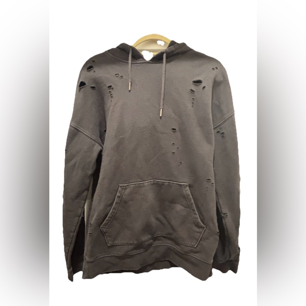 PacSun Distressed Grey Boxy Fit Hoodie Sweatshirt Size Small